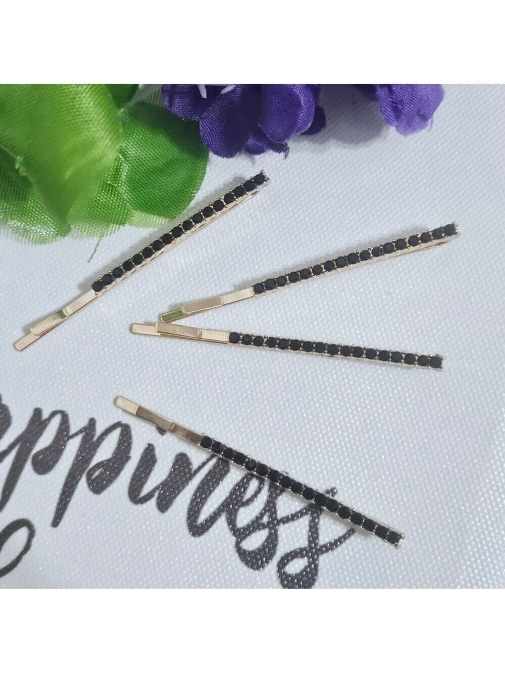 NWT Black/Gold Rhinestone Bobby Pin Set